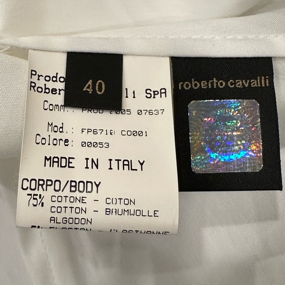 ROBERTO CAVALLI  white blouse with spotted trim, size 40 EU - Picture 6 of 8